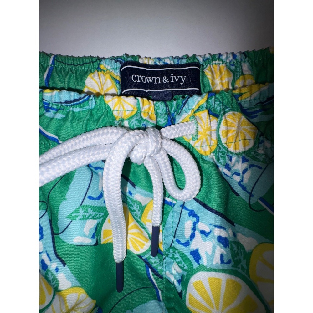 Crown Ivy Men's Swim Trunks Green Lemonade Drink Print Elastic W/ Drawstring XL - Picture 2 of 8